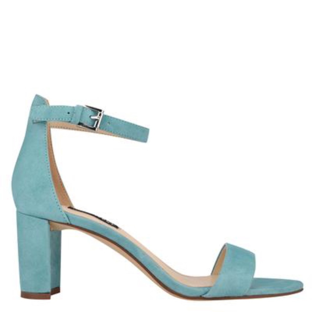 Ankle Strap Block Heel Sandal in gorgeous turquoise shade!